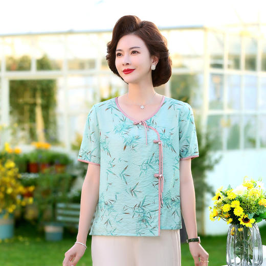 ML033-2335中老年人夏装新款碎花上衣女妈妈短袖套装妈妈上衣服太太T恤婆婆 商品图2