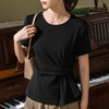 纯色圆领棉体恤设计感掐腰褶皱收腰上衣SG-T2C0187 商品缩略图5