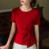 纯色圆领棉体恤设计感掐腰褶皱收腰上衣SG-T2C0187 商品缩略图0