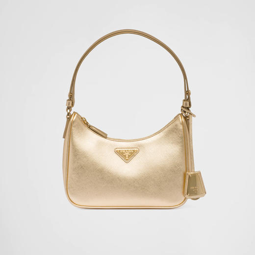 PRADA 普拉达 女士 Saffiano 十字纹皮革珐琅金属三角徽标迷你手袋 金色 PRANB10649660000 商品图0