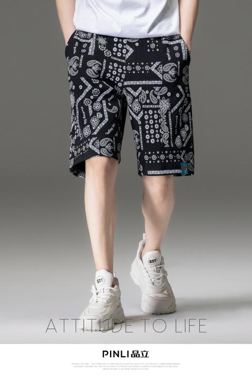 PINLI品立夏季新款男士印花针织休闲短裤五分裤潮B232117044 商品图0