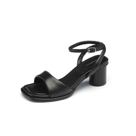 【23年夏季新款】时尚简约一字带露趾凉鞋粗跟百搭舒适凉鞋女61701 商品图0