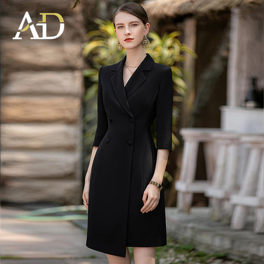 AD正式场合连衣裙女黑色商务正装套裙不规则设计感职业装经理工装 商品图3