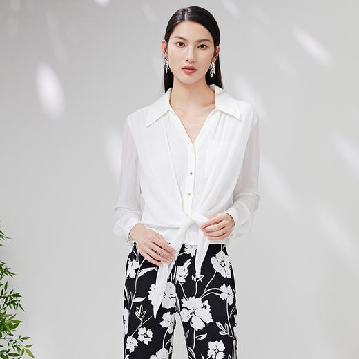 EITIE爱特爱夏季气质V领纯色长袖防晒打底百搭衬衫女7009708 商品图2