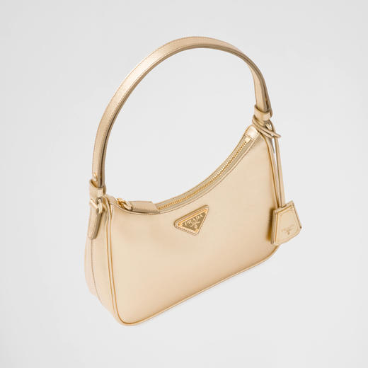 PRADA 普拉达 女士 Saffiano 十字纹皮革珐琅金属三角徽标迷你手袋 金色 PRANB10649660000 商品图1