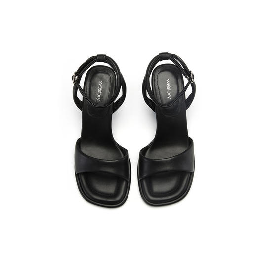 【23年夏季新款】时尚简约一字带露趾凉鞋粗跟百搭舒适凉鞋女61701 商品图2