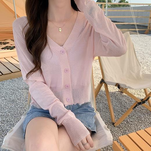 【软软糯糯，温柔女人味透气防晒衣】针织开衫外套女薄款夏季2023新款长袖v领外搭短款空调衫防晒上衣 商品图1