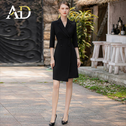 AD正式场合连衣裙女黑色商务正装套裙不规则设计感职业装经理工装 商品图0