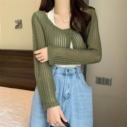 【两件装 辣妹套装】咖色镂空针织衫辣妹吊带背心两件套上衣女新款早秋复古小心机外搭 商品图3