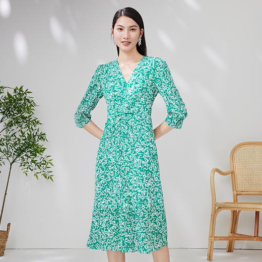 EITIE爱特爱夏季新款修身显瘦优雅V领印花连衣裙7007760 商品图2