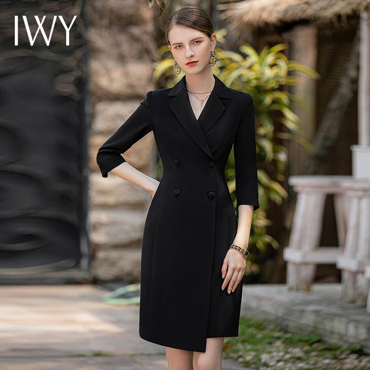 IWY/黑色连衣裙女高端设计款夏季新款气质显瘦收腰职业西装裙子女Q676 商品图1