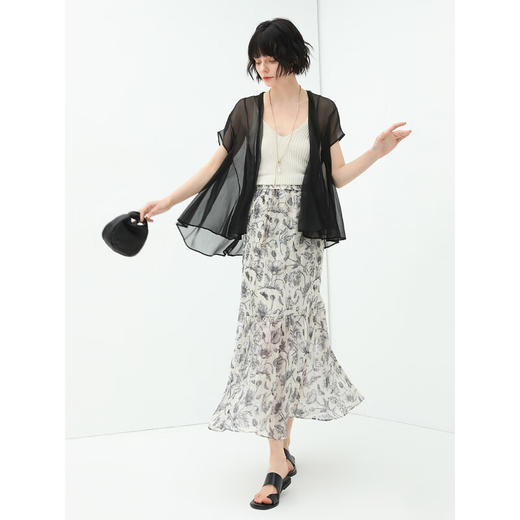 【限时特惠】COCOBELLA写意印花雪纺压褶半身裙女夏沙滩度假飘逸长裙HS119 商品图1