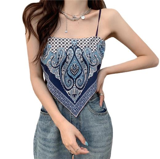 【海边度假，轻薄透气吸睛背心】美式法式小吊带女夏季外穿三角巾抹胸辣妹性感肚兜式丝巾背心上衣 商品图3