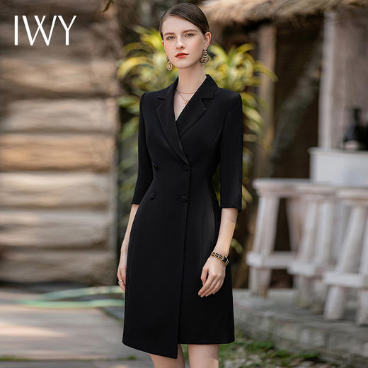 IWY/黑色连衣裙女高端设计款夏季新款气质显瘦收腰职业西装裙子女Q676 商品图2