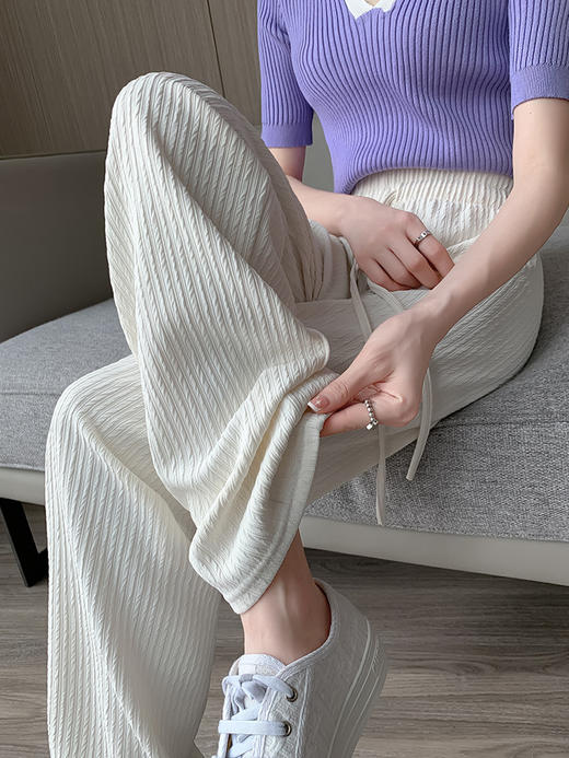 2023【升级款冰丝压花阔腿裤】女夏季薄款高腰垂感小个子窄版直筒裤防晒凉凉拖地裤子 商品图2
