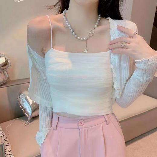 【绝美仙气冰丝吊带】西装内搭蕾丝网纱小吊带背心女美背法式别致打底西服抹胸上衣 商品图1