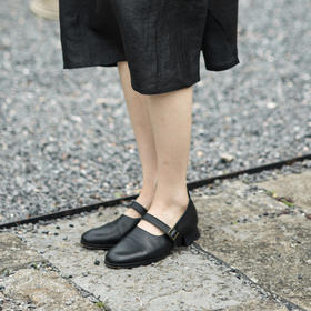 绽放S036朵/小圆头牛皮低跟百搭单鞋