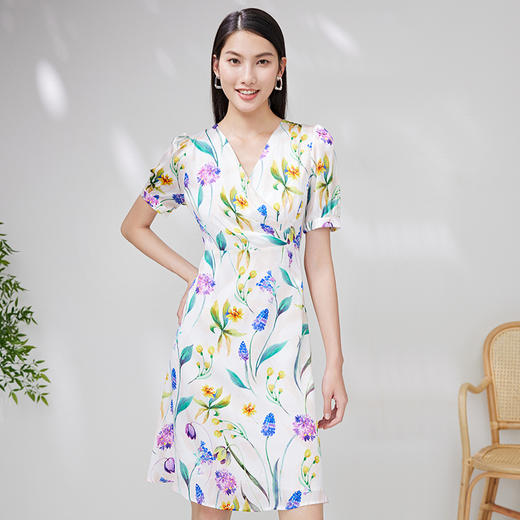 EITIE爱特爱夏季新款印花连衣裙时尚气质V领显瘦连衣裙7007756 商品图2