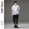PINLI品立夏季新款圆领条纹衬衫男士亚麻休闲宽松短袖上衣潮B232113059 商品缩略图1