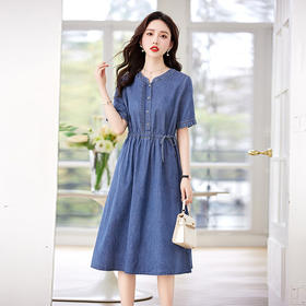 HR WX23509牛仔连衣裙韩版时尚休闲抽绳收腰显瘦A字裙