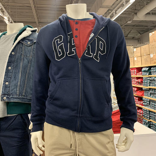 春秋新款 GAP 男女连帽百搭开衫口袋字母大LOGO休闲经典卫衣外套 商品图1