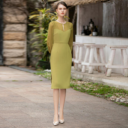 AD复古绿色法式连衣裙2023新款修身显瘦名媛气质高级感接拼礼服裙 商品图1
