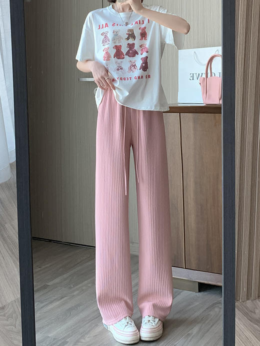 2023【升级款冰丝压花阔腿裤】女夏季薄款高腰垂感小个子窄版直筒裤防晒凉凉拖地裤子 商品图4