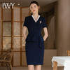 IWY/夏季短袖藏青色连衣裙女假两件时尚设计感薄款透气售楼部职业工装Q718-ZL 商品缩略图1