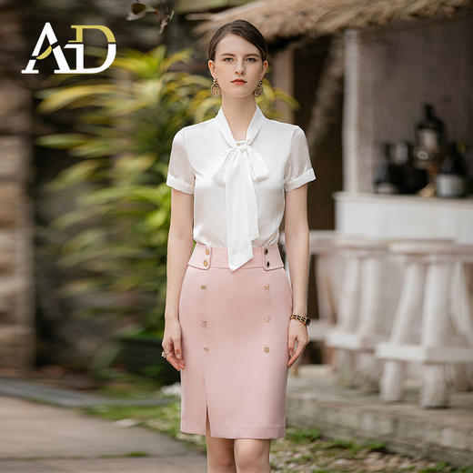 AD法式名媛风两件套女2023夏季新款时尚套装白色设计感蝴蝶结衬衫 商品图2