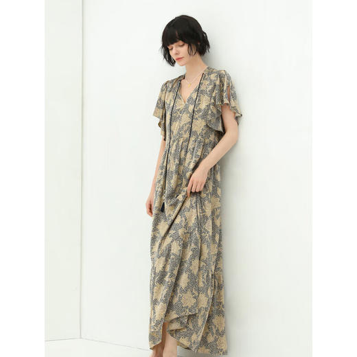 【限时秒杀】COCOBELLA缎面印花连衣裙优雅荷叶边茶歇裙度假沙滩长裙FR562 商品图2