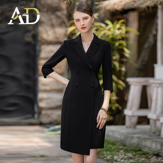 AD正式场合连衣裙女黑色商务正装套裙不规则设计感职业装经理工装 商品图2