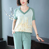 夏季新款，短袖V领冰丝休闲薄款运动套装女士宽松t恤洋气妈妈两件套CC-10-1696 商品缩略图2