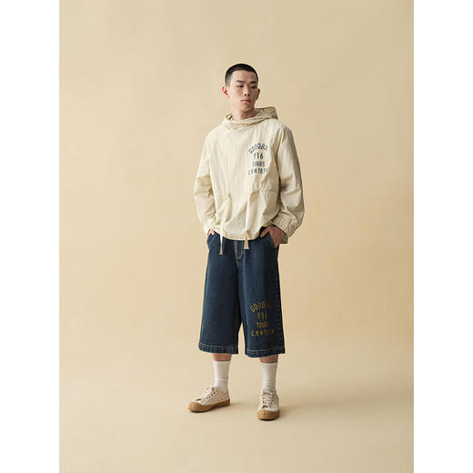 GOODBAI 916邮戳logo印花洗水宽腿七分牛仔裤 商品图0