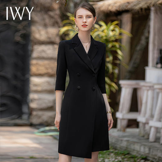 IWY/黑色连衣裙女高端设计款夏季新款气质显瘦收腰职业西装裙子女Q676 商品图0