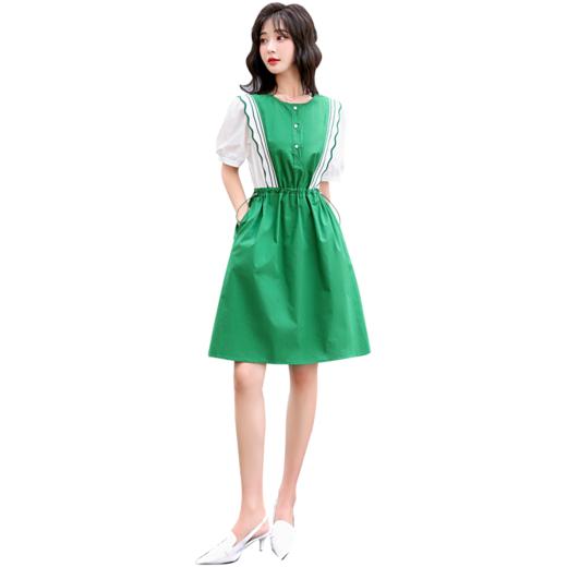 通勤优雅，A字裙短袖中裙H型套头中腰圆领纯色中裙连衣裙HR-SLF8117-1 商品图5