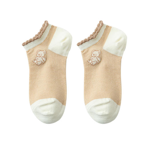 「一套10双装」夏奶茶色袜子 女爱心防滑短袜女生可爱小熊隐形袜女士薄款船袜配饰 商品图4