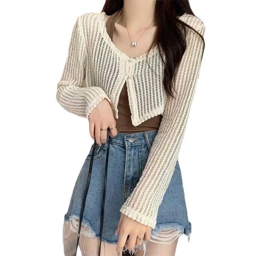 【两件装 辣妹套装】咖色镂空针织衫辣妹吊带背心两件套上衣女新款早秋复古小心机外搭 商品图4