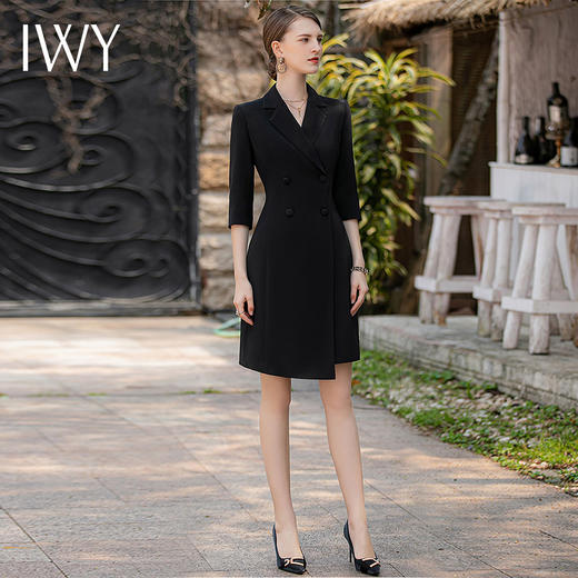 IWY/黑色连衣裙女高端设计款夏季新款气质显瘦收腰职业西装裙子女Q676 商品图4