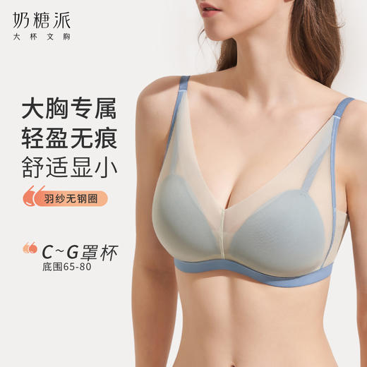 奶糖派大胸显小内衣薄雾杯无痕防凸点无钢圈侧收轻薄显瘦文胸女 商品图0