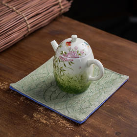 拾舍 手工棉麻绣花壶垫 吸水隔热防滑壶垫