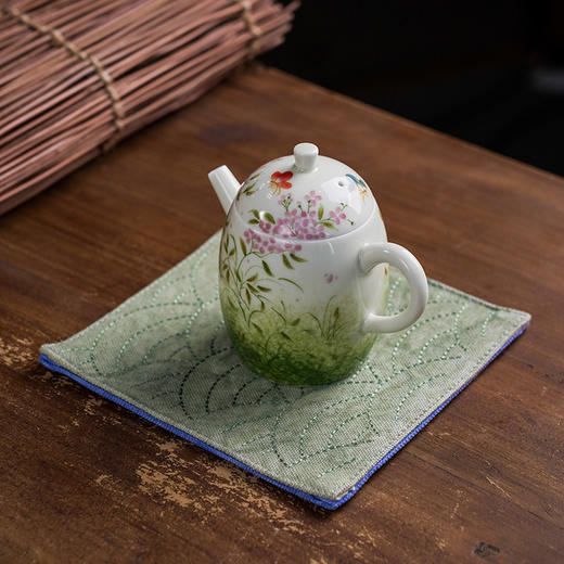 拾舍 手工棉麻绣花壶垫 吸水隔热防滑壶垫 商品图0