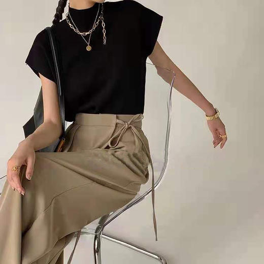 【设计感大气雅致时髦藏肉上衣】夏季半高领马甲女薄款坎肩背心外穿短款针织上衣宽松显瘦短袖T恤 商品图6