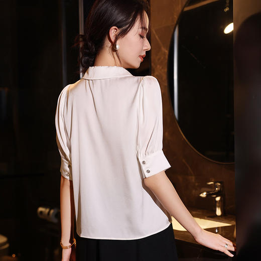 TC 12007真丝衬衫纯色气质桑蚕丝翻领设计感上衣小衫 商品图3