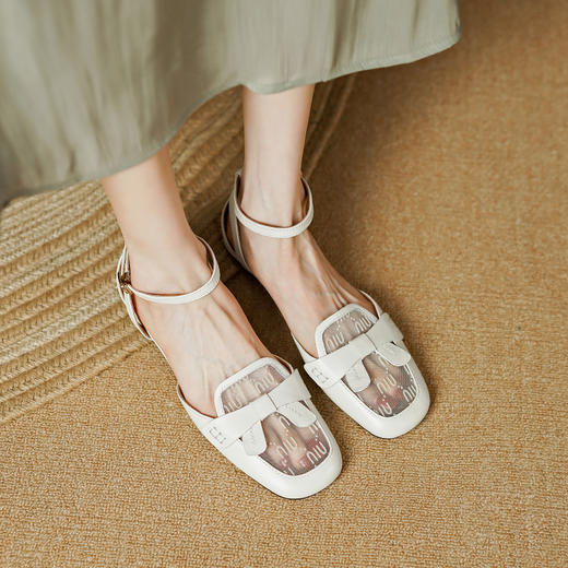 优雅百搭，里外全头层皮拼接网纱平底凉鞋PS1368 商品图6