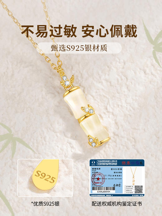 【有你“竹”够】六鑫珠宝 和田玉竹项链 925纯银 商品图3