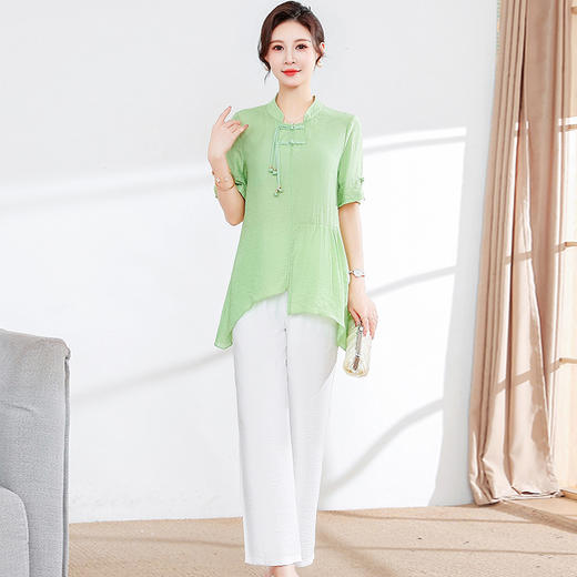 时尚妈妈装新款不对称打底衫+直筒阔腿裤休闲套装QYM-JJ-GQ968-Y 商品图0