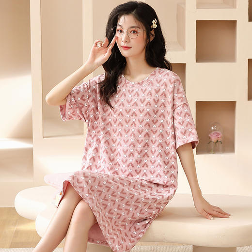 夏季新品纯棉短袖睡裙 女士休闲可外穿家居服睡衣 商品图3
