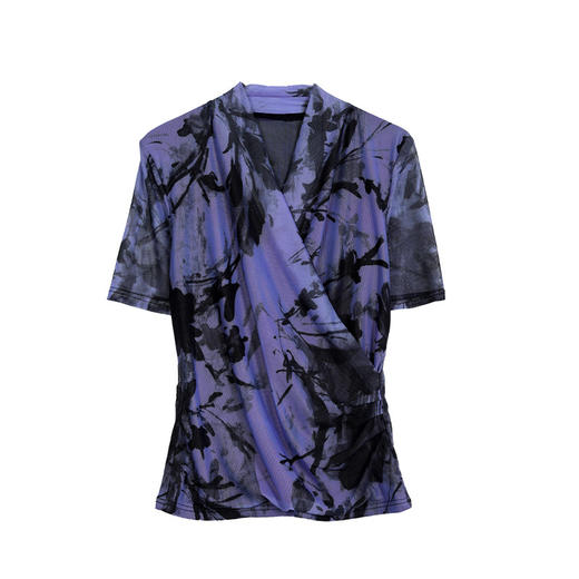 V领短袖双层网纱T恤修身针织网眼透气交叉领小衫K-460H2612 商品图4