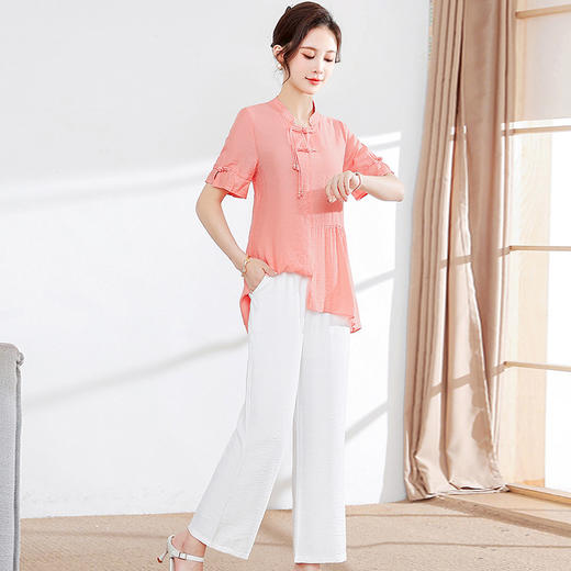 时尚妈妈装新款不对称打底衫+直筒阔腿裤休闲套装QYM-JJ-GQ968-Y 商品图1