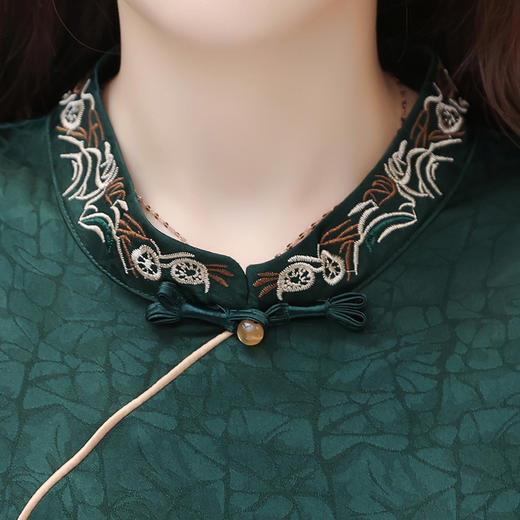 国风气质，夏款长款印花网纱拼接假两件时尚连衣裙短袖A字裙QYM-OMS-ZXA350-L 商品图3